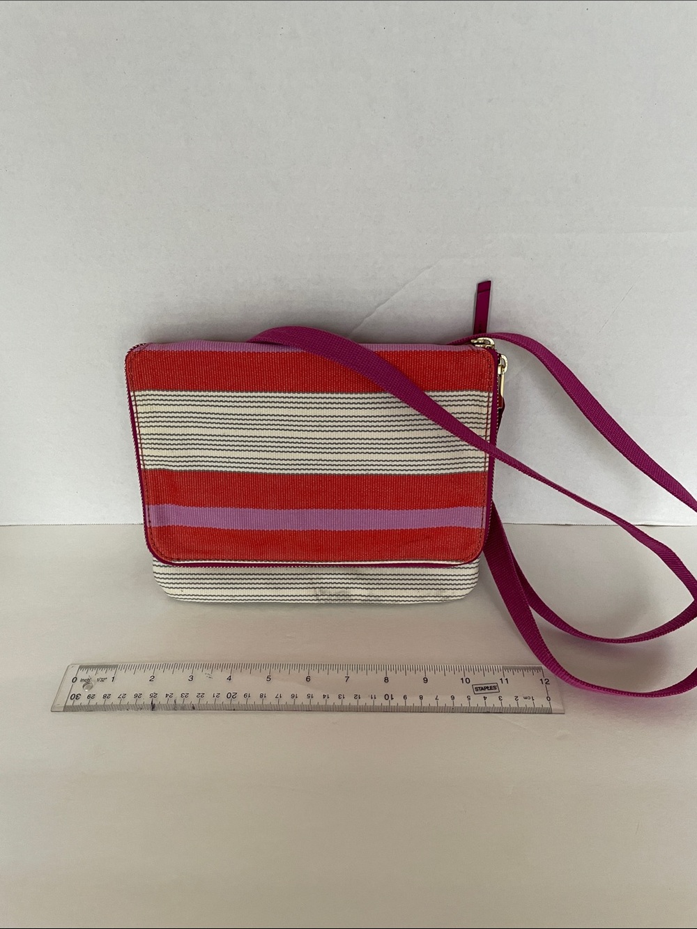 Striped Red & Pink Canvas Crossbody Bag